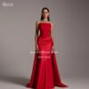 Strapless Prom Dresses Red Satin Mermaid Long Train Evening Gown