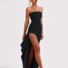 Sexy Strapless Prom Dresses - Backless High Split Maxi Party Wear